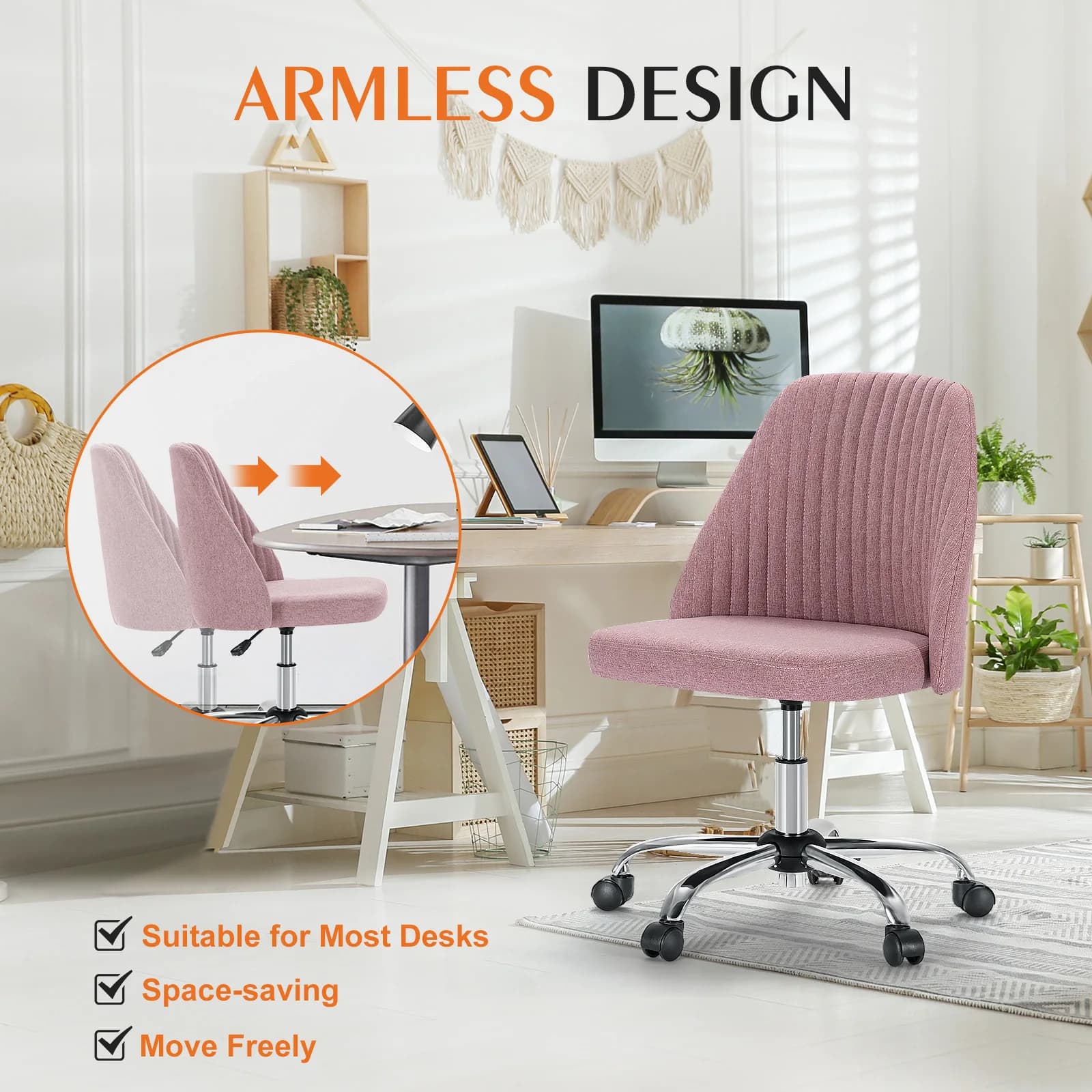 JIan-Petite chaise de bureau sans accoudoirs avec dossier, chaise de vanité à roulettes, tissu moder