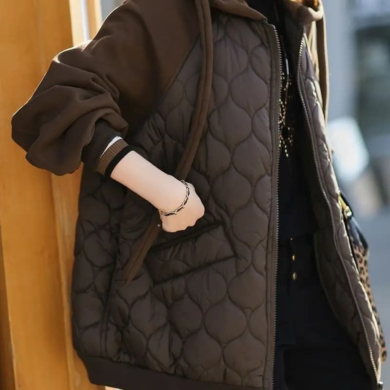 Parkas matelassés à capuche vintage pour femmes, veste matelassurera en coton patchwork, manteau gra