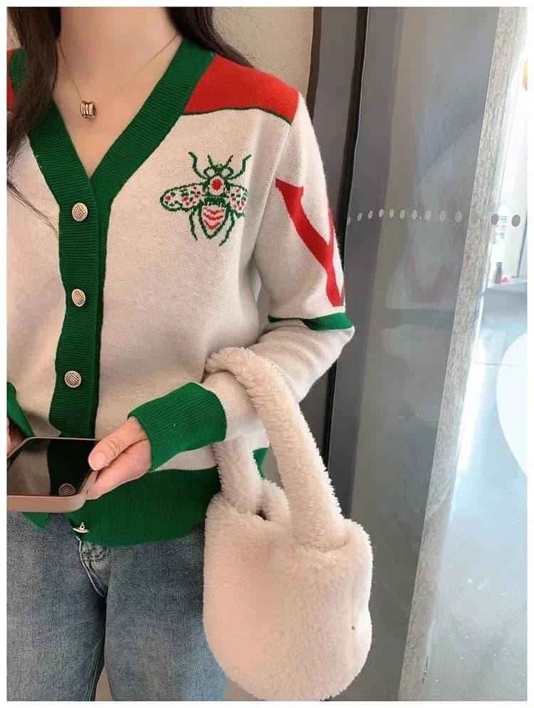 Cardigan à manches longues et col en v pour femmes, vêtements de marque de luxe, tenues en tricot, m
