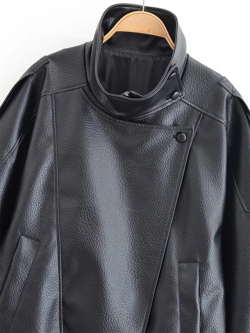Veste femme automne 2025 nouveau noir à manches longues galets Faux cuir veste moto Style personnali
