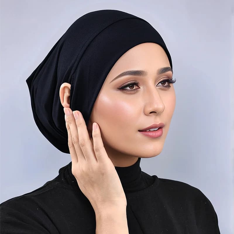 Hijab Musulman avec Oreilles Fuites pour Femme, Turban NikDoux, Jersey Premium, Ouvert, Solide, Base