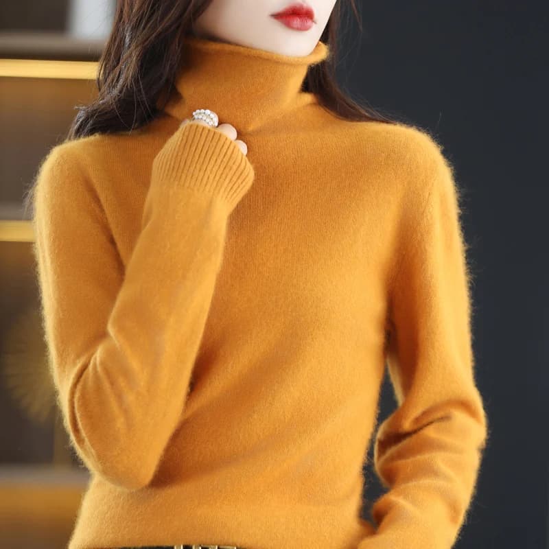 Pull en cachemire de vison à col haut pour femme, pull basique, mode astronomique, automne, hiver, 2
