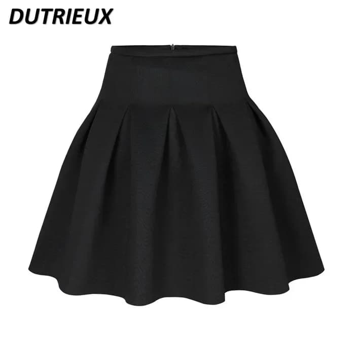Jupe courte plissée de Style coréen, taille haute, Base Slim, pour femmes, jupe noire en coton pour 