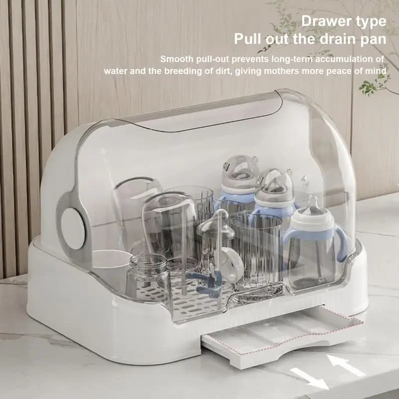 Support de séchage de bouteilles pour bébés, stockage de bouteilles anti-poussière avec plateau d'ég