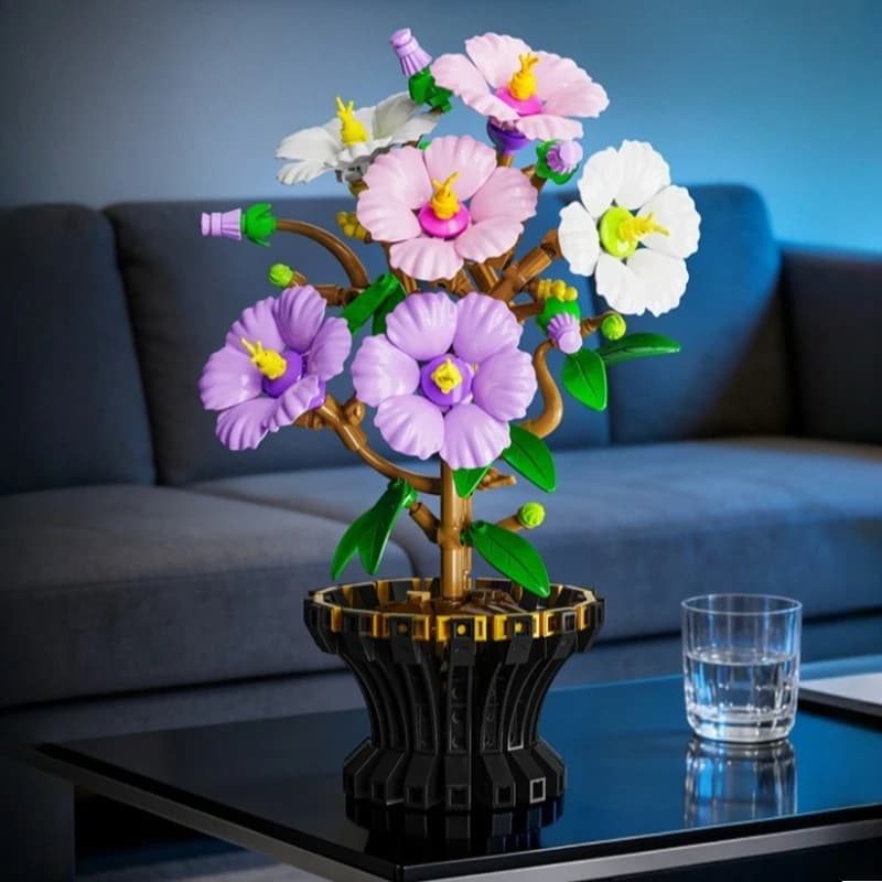 Exquise plante en pot ajustable à fleurs de prunier, fleur éternelle, bloc de construction, décorati