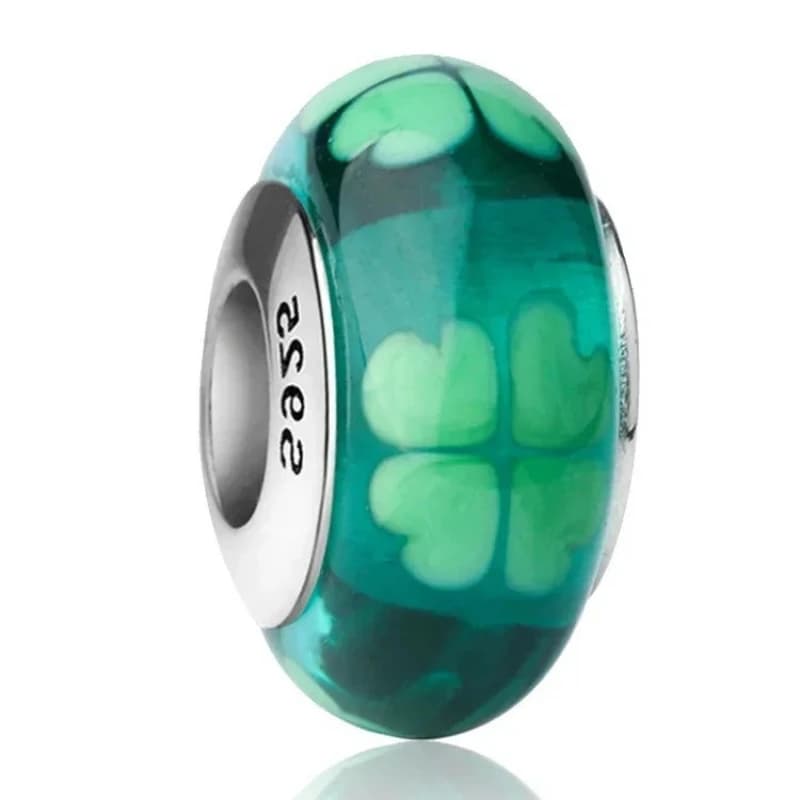 2025 classique 925 en argent Sterling couleur fleur feuille cosmique arc-en-ciel Murano verre breloq
