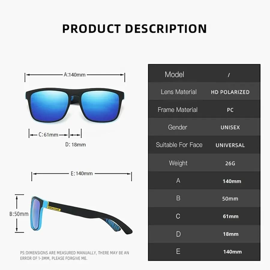 Lunettes de soleil carrées polarisées pour hommes et femmes, lunettes de soleil classiques, lunettes