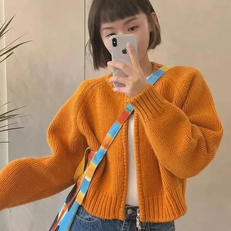 MEXZT-Cardigan Court et Solide pour Femme, Pull Court à Fermeture Éclair, Style Coréen, Vintage, Déc
