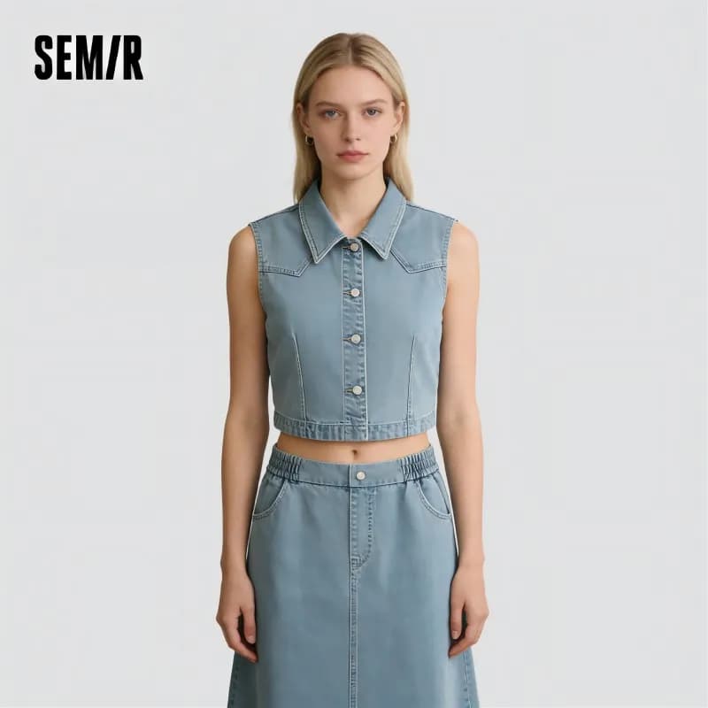 Ensemble jupe et chemise sans manches rétro à col revers pour femme Semir 2026 – Style décontracté u