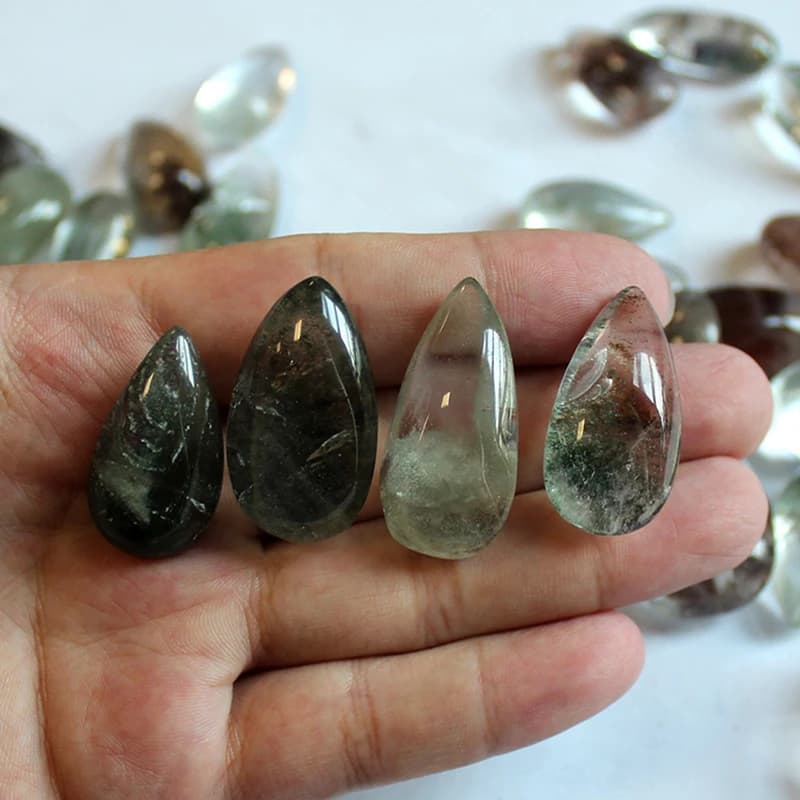 Pierre de Guérison Naturelle en Clip de Quartz, Fantôme Vert, 20x15mm, 1 Pièce