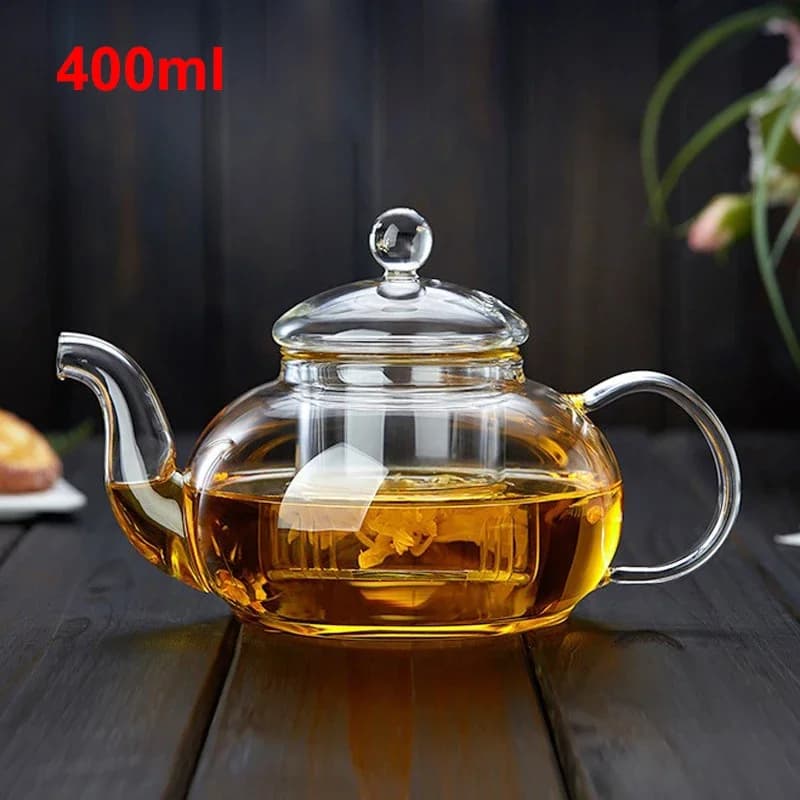 Théière en verre épais filtrée et résistante à la chaleur, 400ml/1000ml, théière à fleurs en verre à