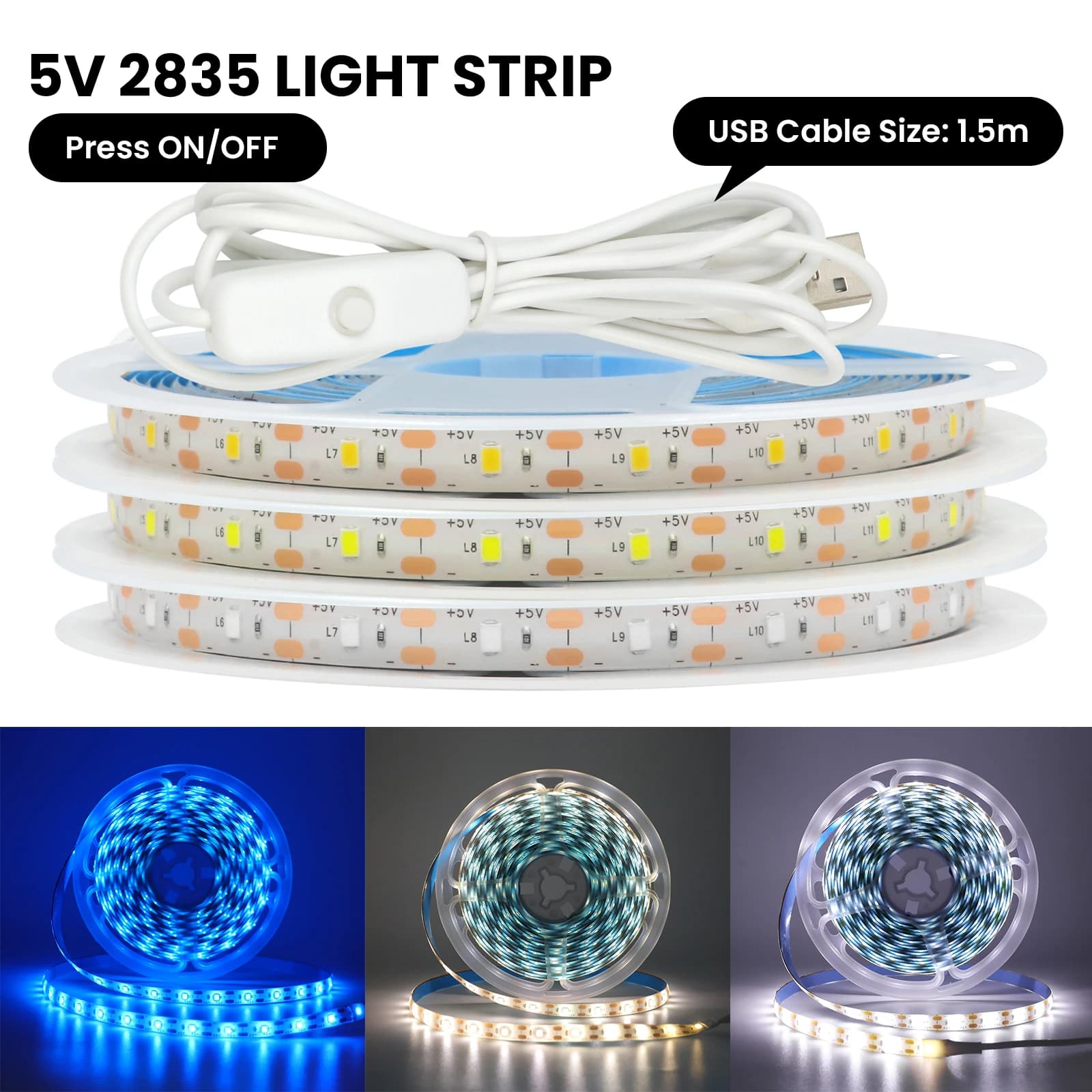 DC5V USB LED bande 2835 Dimmable interrupteur tactile rétro-éclairage TV cuisine bande Flexible LED 