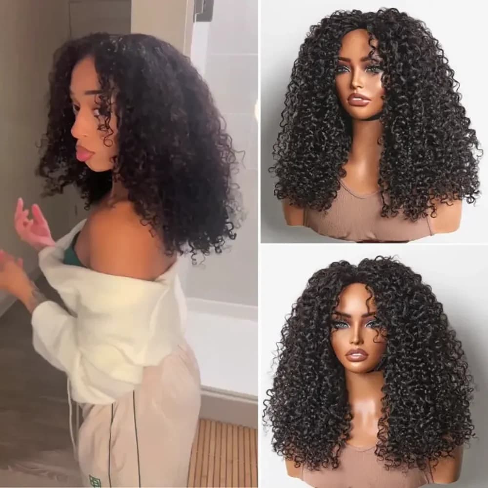 Moitié perruque cheveux humains Jerry perruques bouclées sans colle cheveux humains avec cordon sans