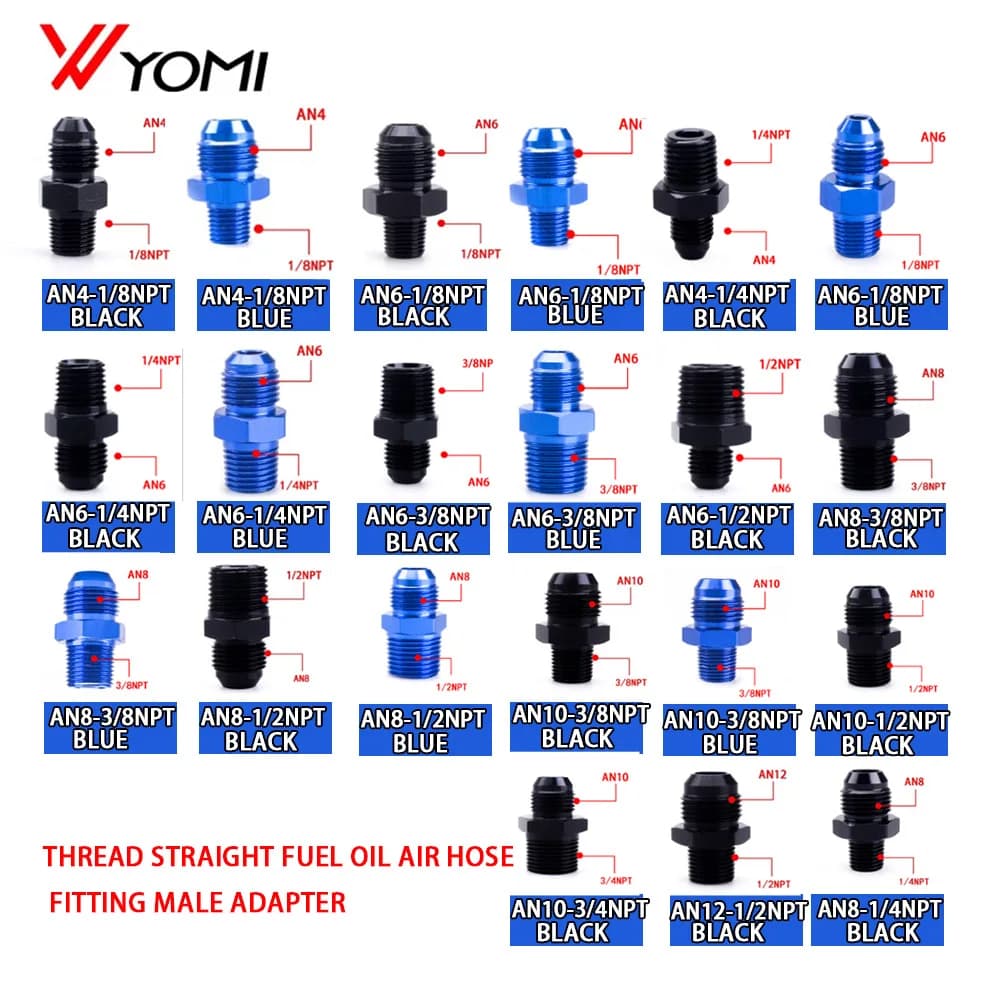 Adaptateur universel de tuyau de carburant droit, raccord fileté AN4 AN6 AN8 AN10 AN12 à 1/8NPT 1/4N