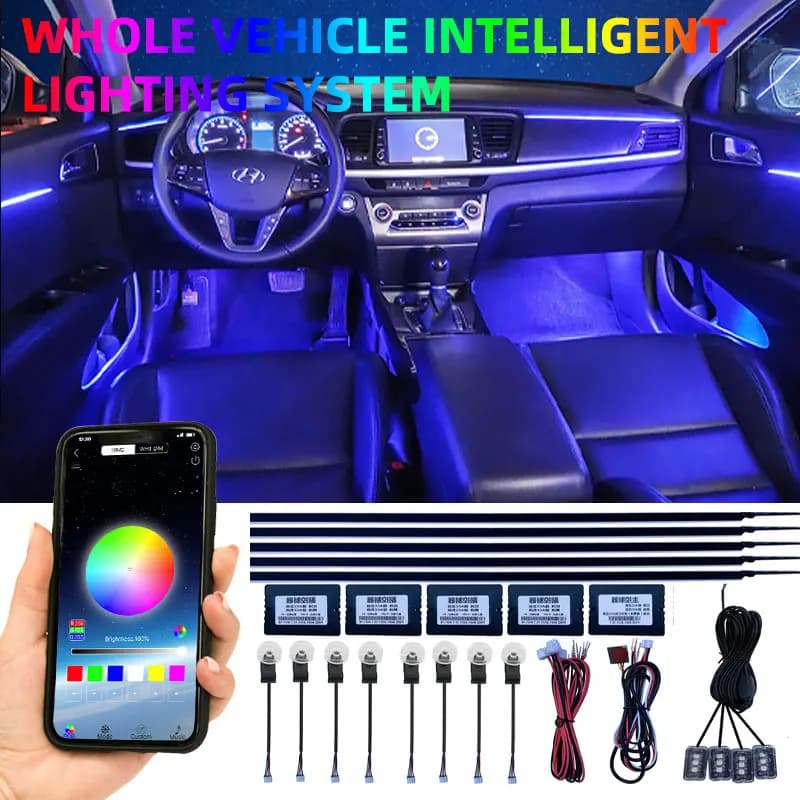 18 en 1 LED lumières d'ambiance de voiture intérieur LED bande acrylique lumière RGB 64 couleur Guid
