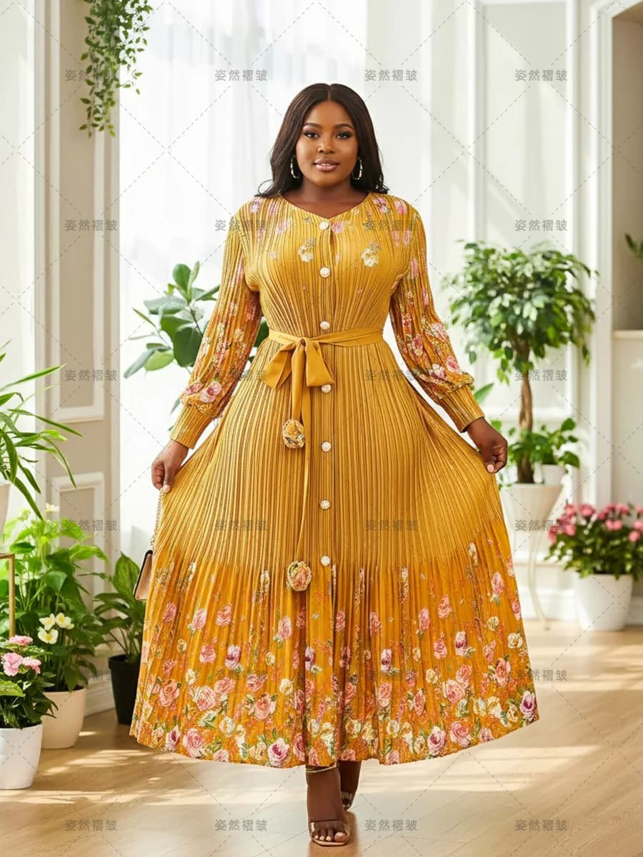 Miyake – robe plissée à manches longues pour femme, vêtement décontracté, jupe froissée, taille uniq