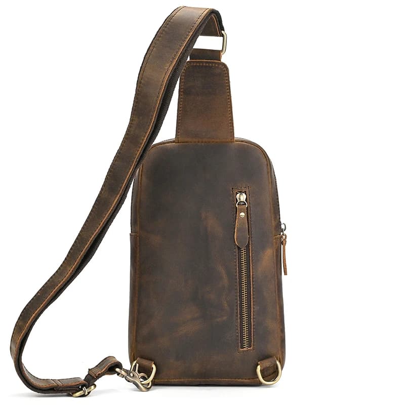 Sac de poitrine en cuir décontracté pour hommes, sacs de poitrine rétro pour hommes, sac à bandouliè