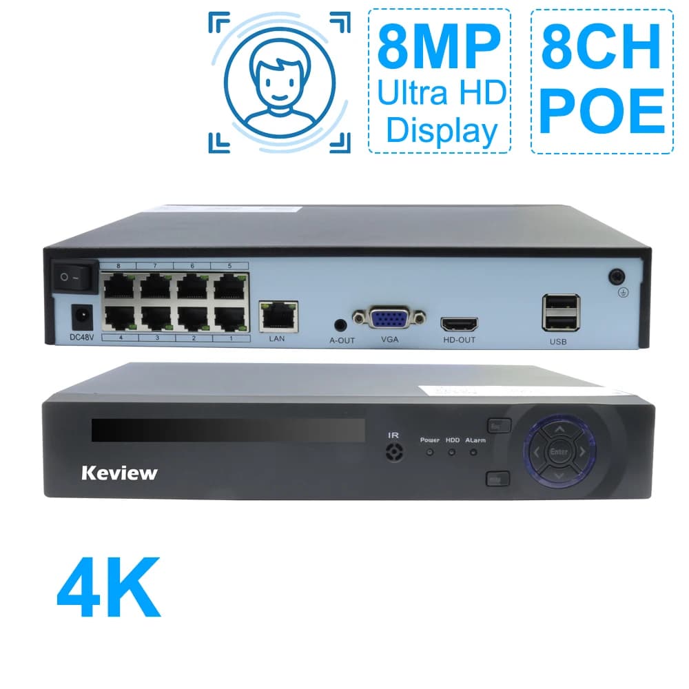 Keview H.265 4/8CH POE NVR 8MP 5MP 4MP 2MPSécurité caméra IP Surveillance vidéo système de vidéosurv