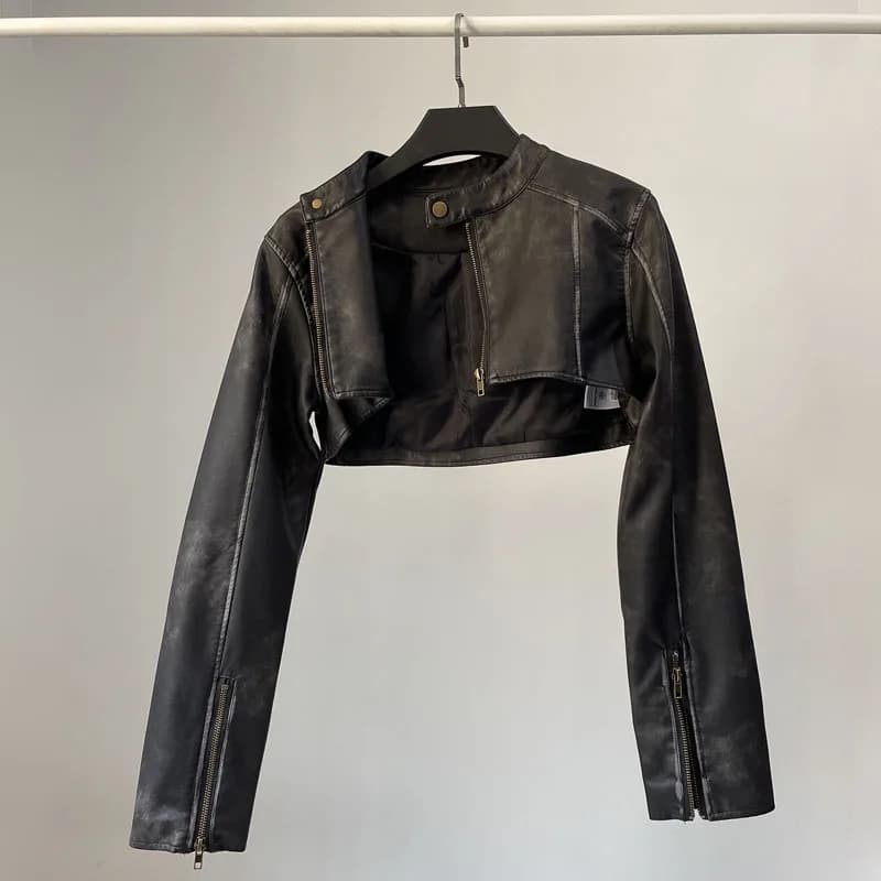 YOZOU-Veste de Motard en Faux Cuir PU pour Femme, Manteau Court à Fermeture Éclair, Tenues Rave, Str