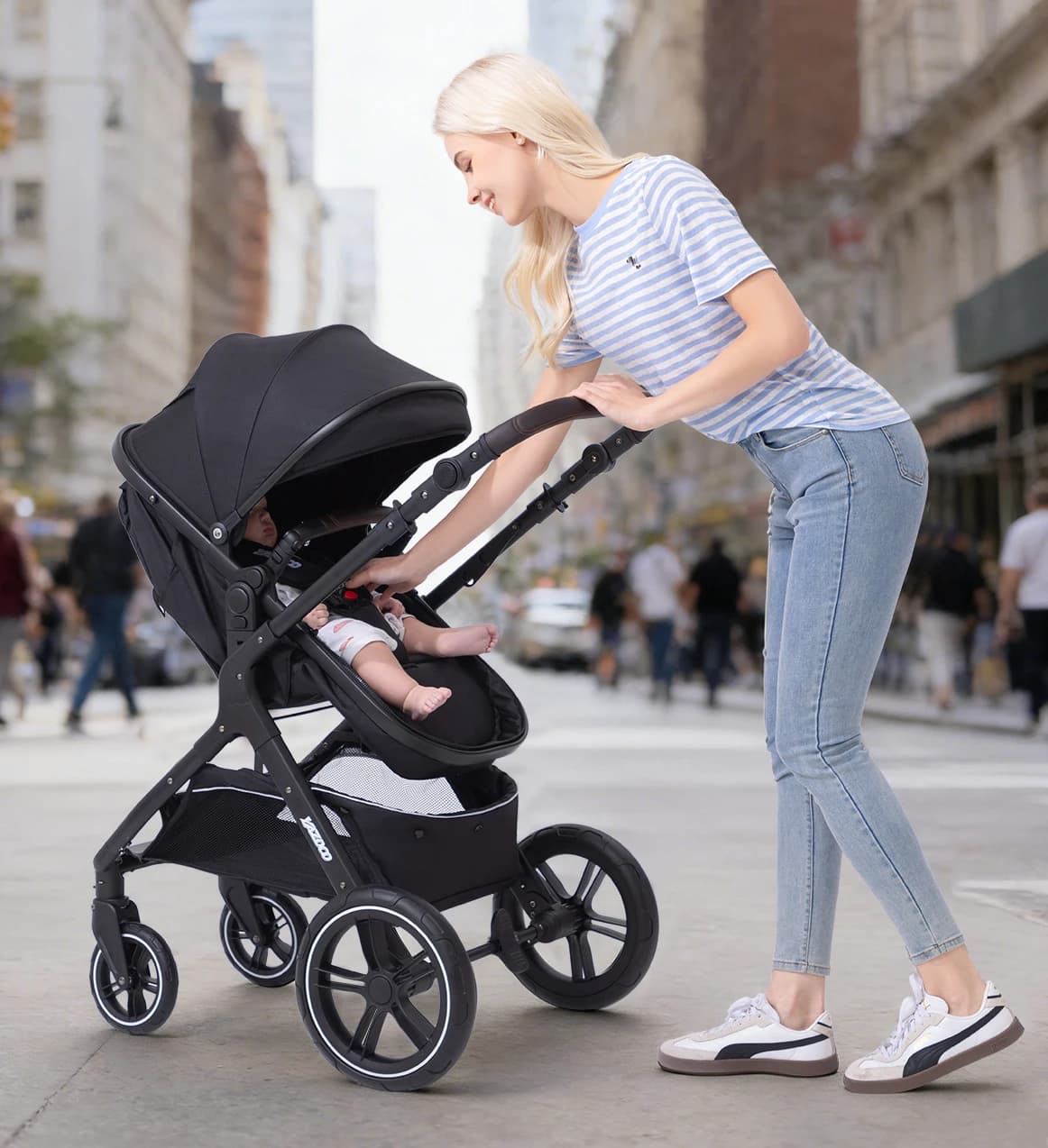 Système de poussette 3 en 1, poussette bébé pliable et légère, poignée réglable, cadre en aluminium 
