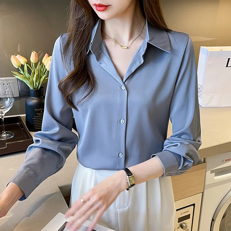 Chemise en Satin à Manches sulfpour Femme, Élégante, Couleur Unie, Mode Décontractée, Nouvelle Colle