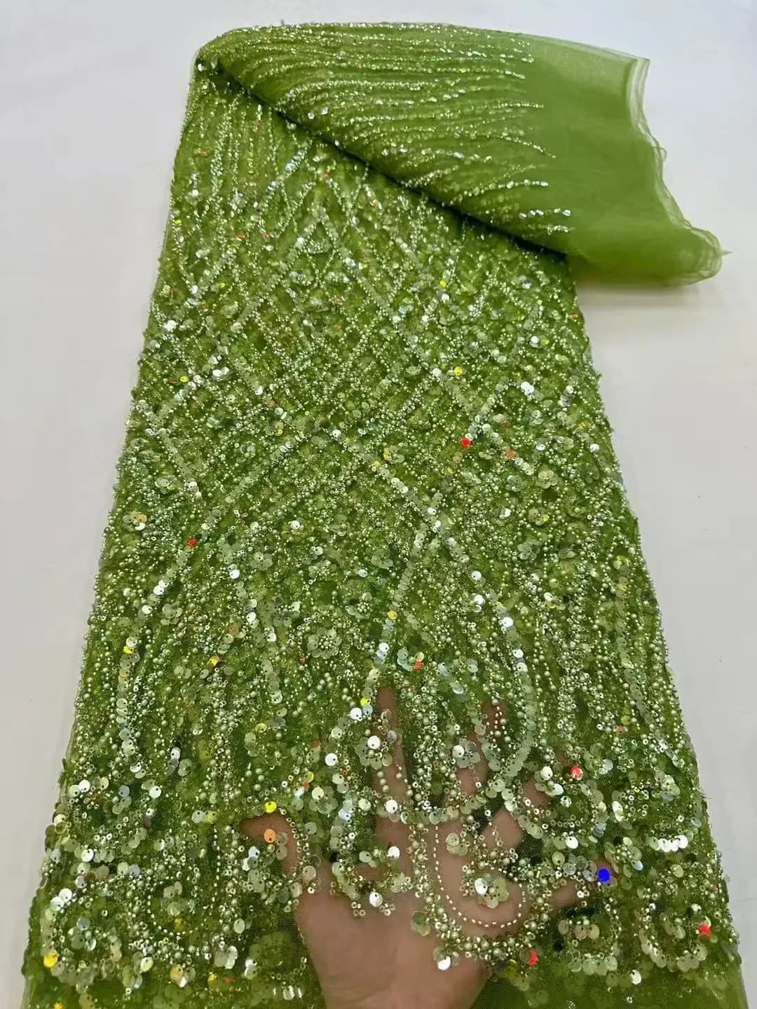 Tissu africain en dentelle à paillettes, Tulle perlé brodé nigérian, à la mode, de haute qualité pou