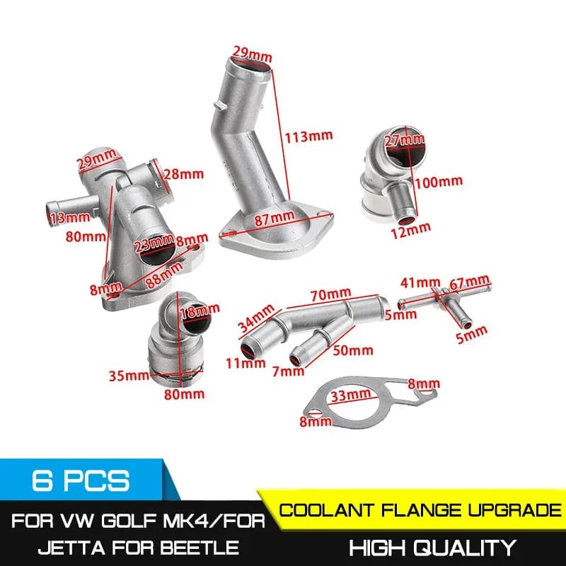Kit de mise à niveau de bride de liquide de refroidissement en aluminium, 6 pièces/ensemble, pour VW
