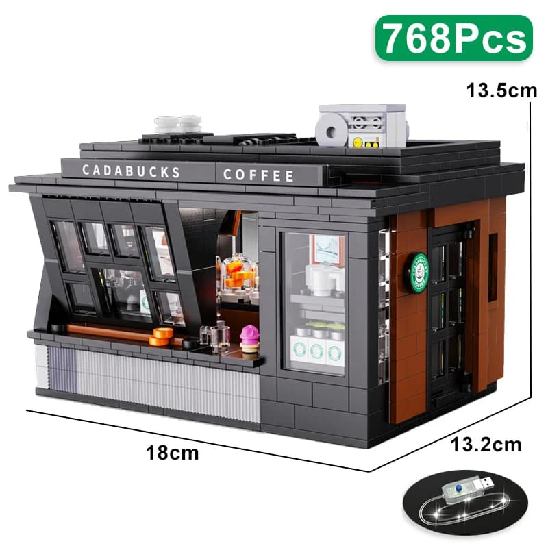 Ville 768 pièces café maison avec lumières Led modèle blocs de construction rue vue café magasin ass