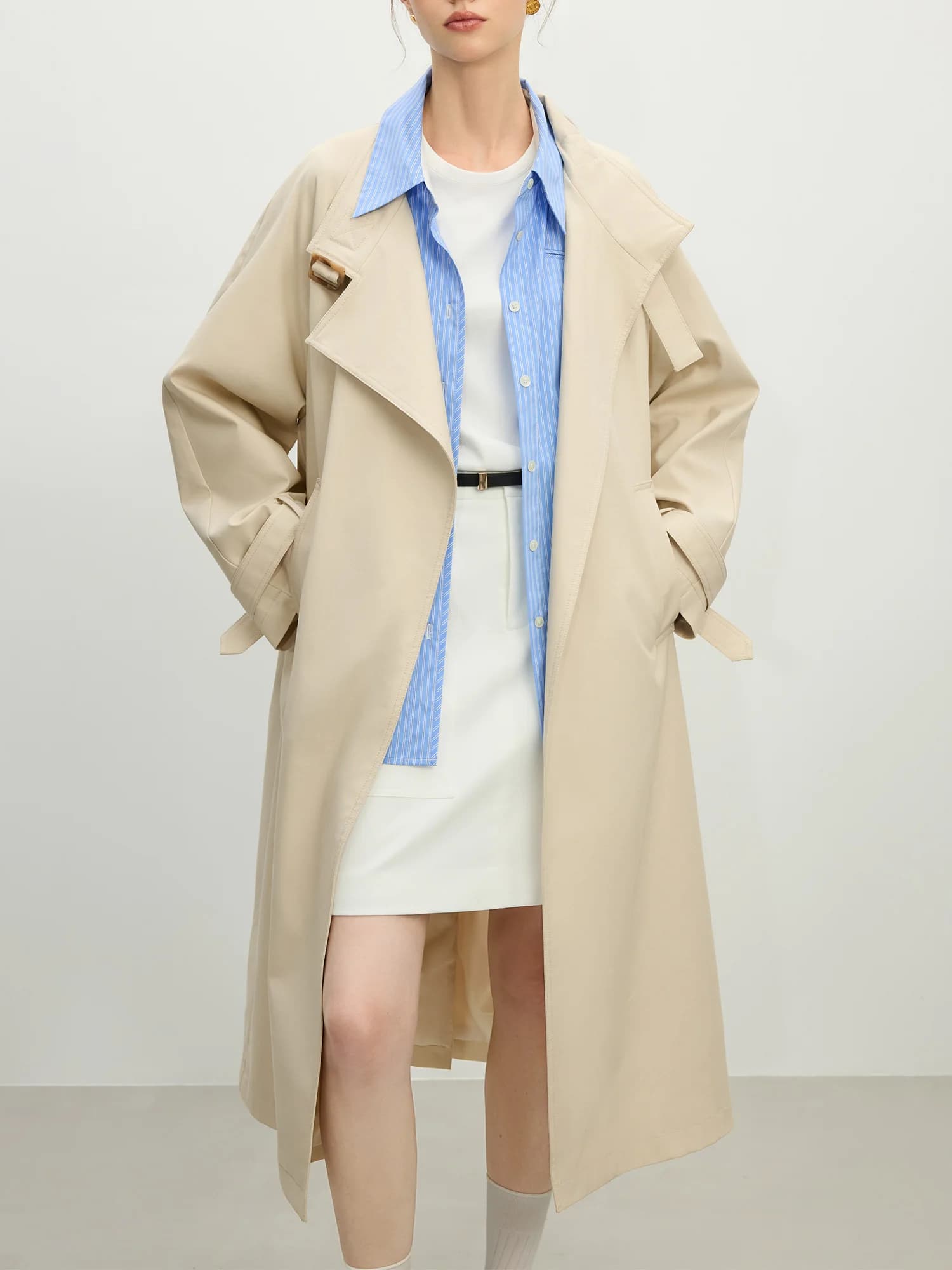FSLE-Manteau long décontracté à col montant pour femme, tenue de bureau, style britannique, nouvelle