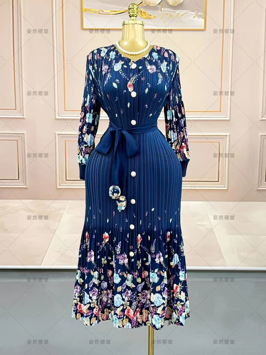 Miyake – robe plissée à manches longues pour femme, vêtement décontracté, jupe froissée, taille uniq