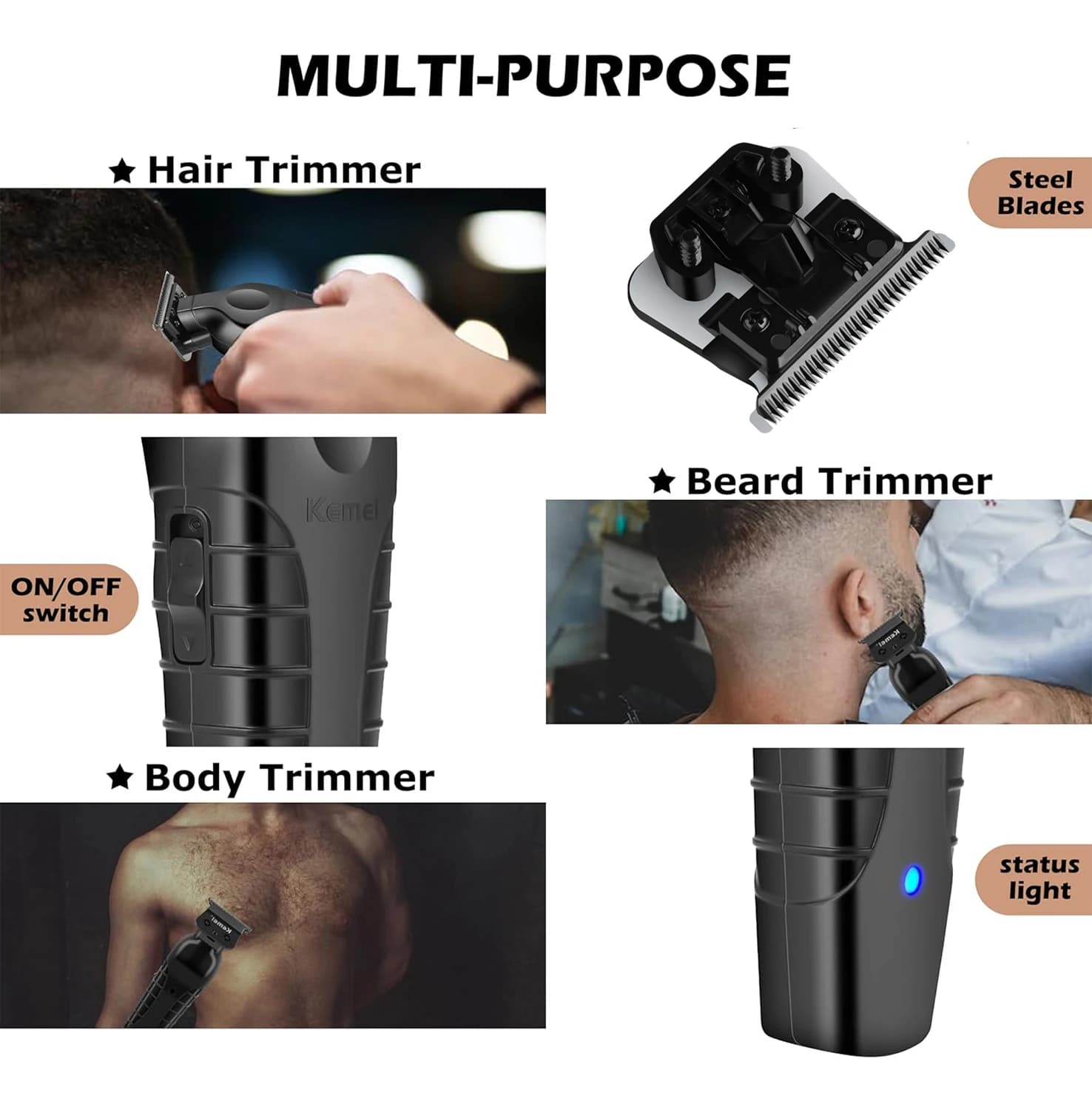 Kemei 2299 tondeuse à cheveux/barbe professionnelle pour hommes avec tondeuse à cheveux zéro écart e