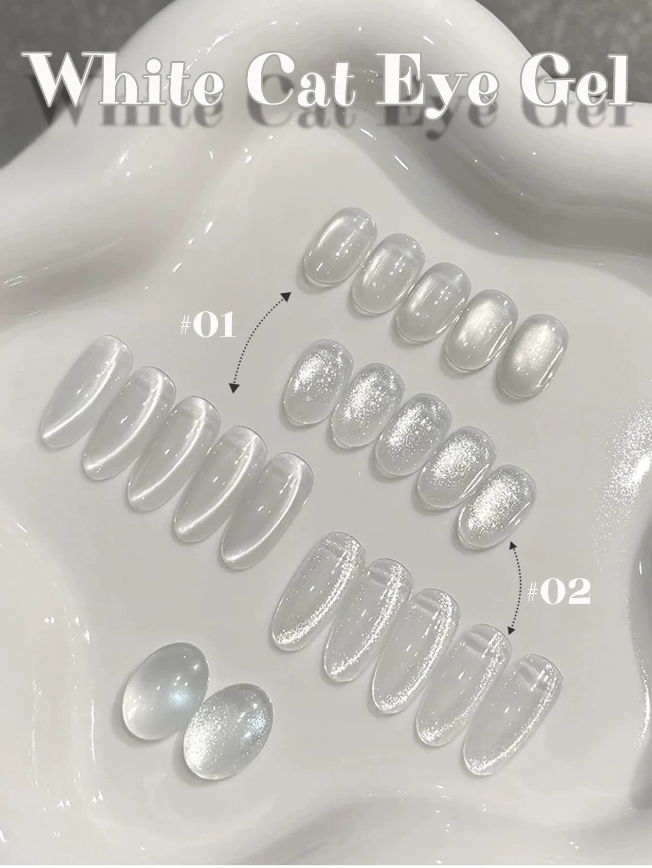 1-12 pièces PSK Gel de vernis à ongles effet œil de chat, perles de verre transparentes effet glace,