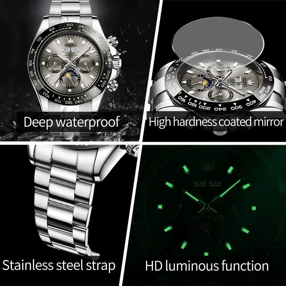 OLEVS 6654 montre de luxe pour hommes chronographe automatique mécanique montre-bracelet étanche lum