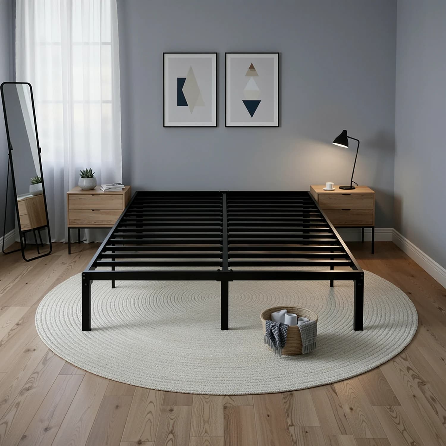 HOOMIC Cadre de lit double/plein/Queen/King en métal robuste avec rangement sous le lit de 14 pouces
