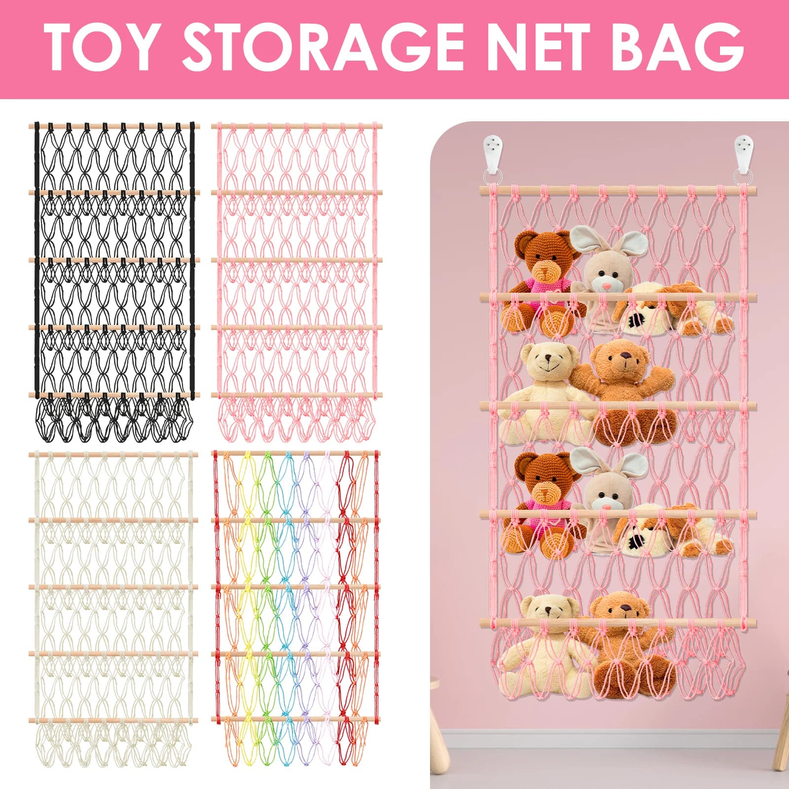 Filet de rangement pour jouets en peluche à 4 couches, filet de rangement pour animaux en peluche de