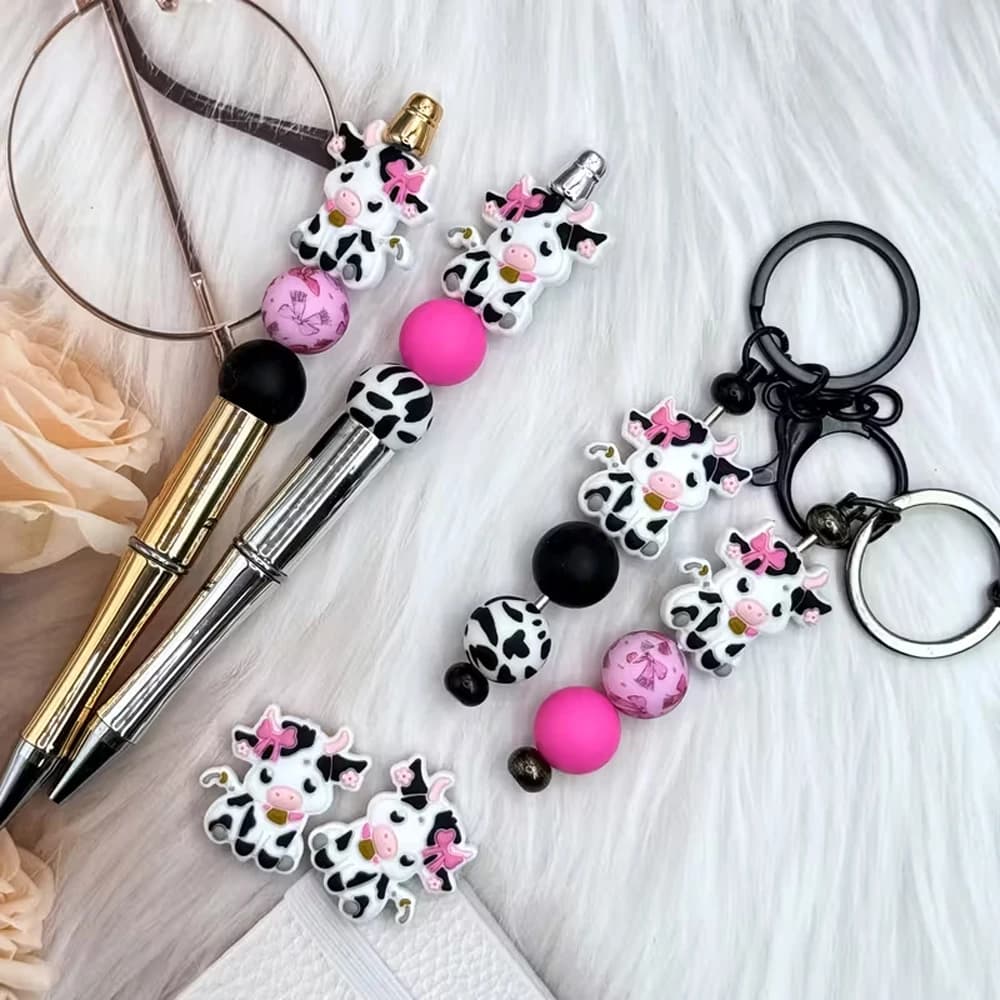 Ensemble de perles en Silicone série Cow Spot, 25/44 pièces, parfait pour l'artisanat fait à la main
