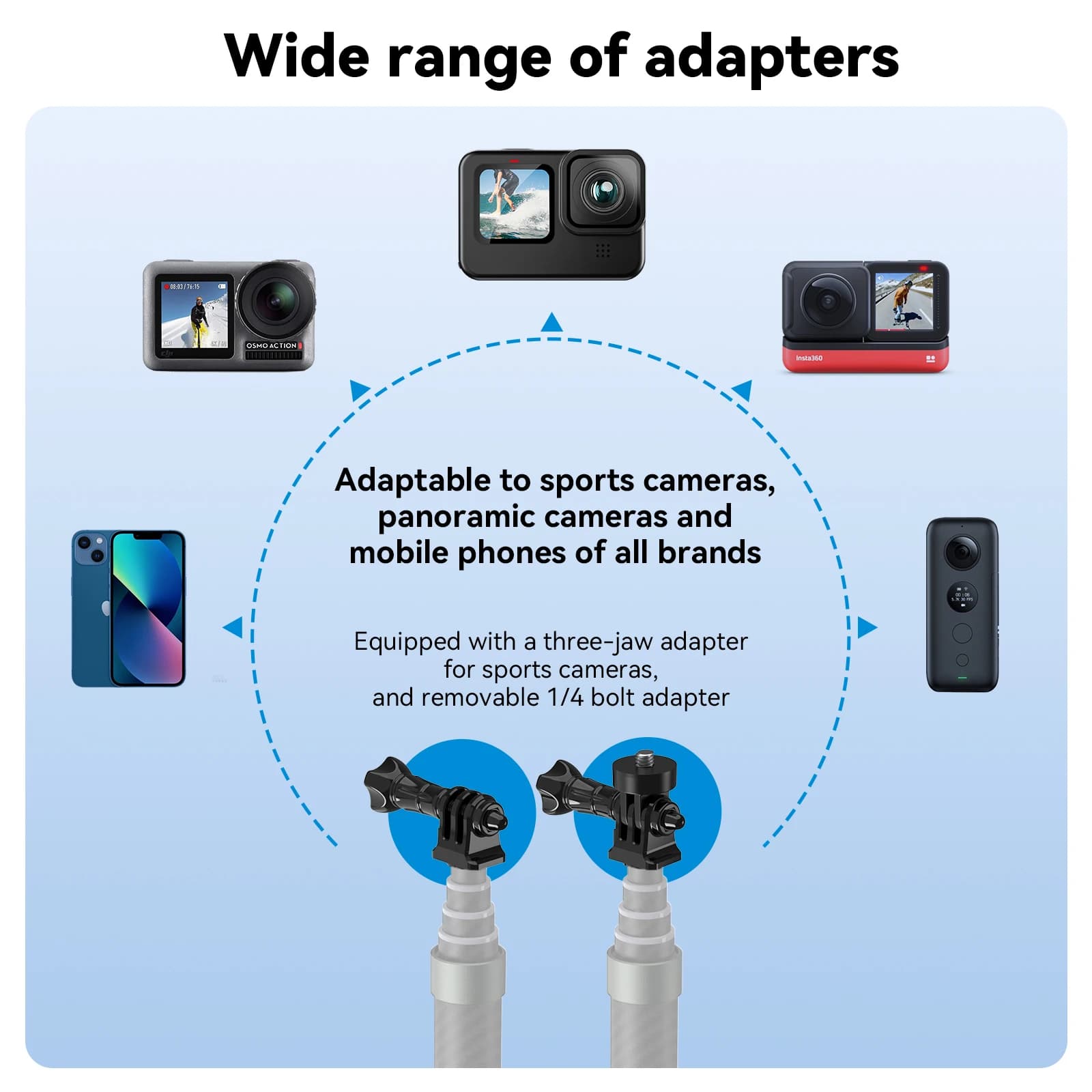 TELESIN 1.2M 3M fibre de carbone Selfie bâton monopode extensible avec 1/4 vis pour GoPro Insta360 O