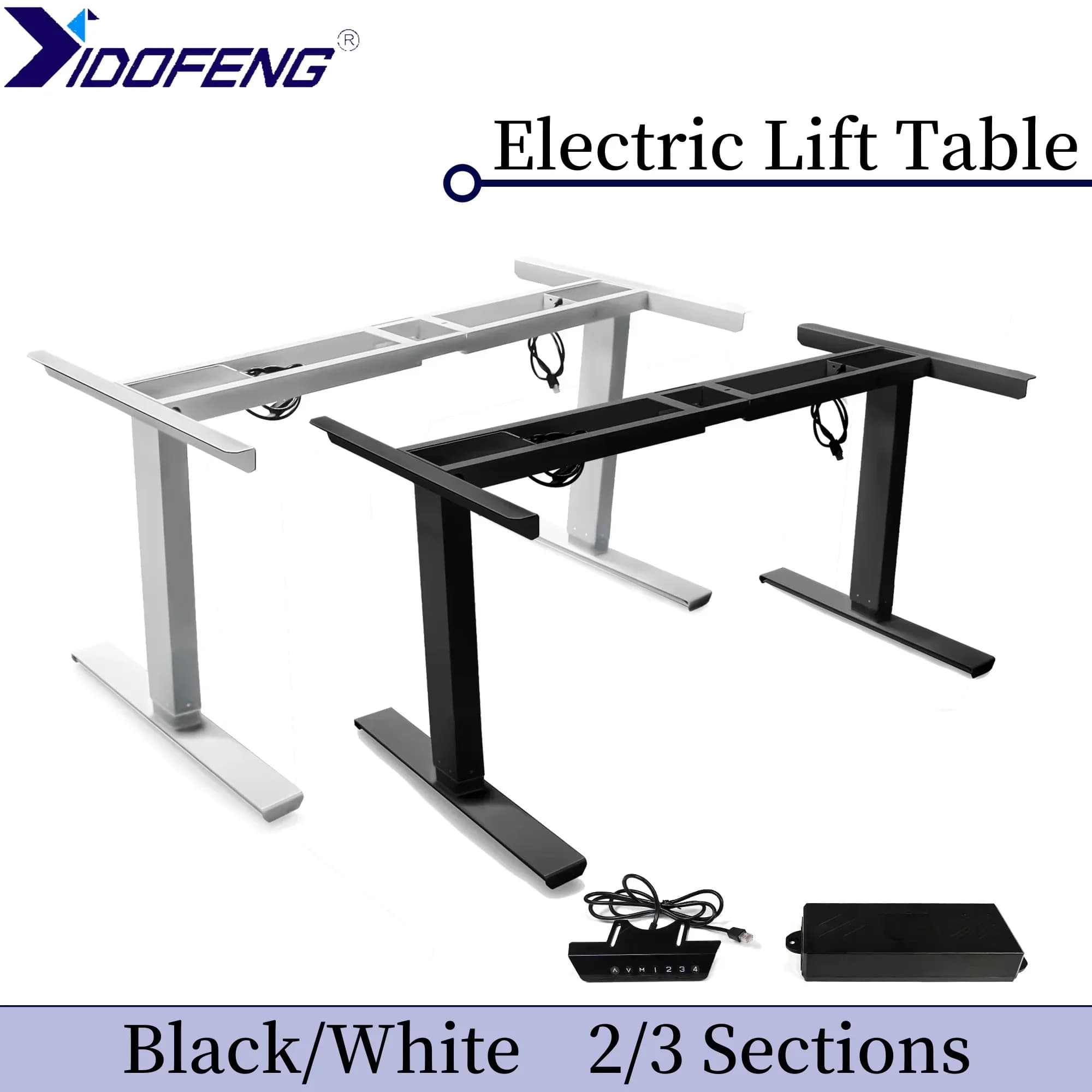 Bureau debout électrique noir ou blanc, deux/trois Sections, double moteur électrique, hauteur régla