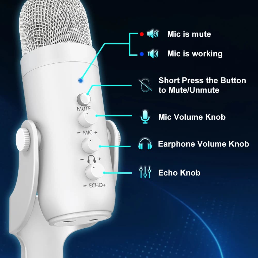 Haomuren-Microphone à condensateur USB blanc professionnel, studio, statique, micro pour PC, ordinat