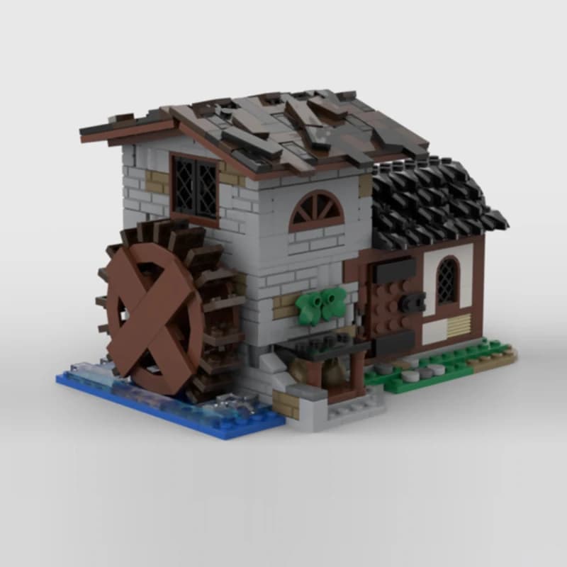 Modèle de château médiéval MOC, briques de construction, moulin à eau de village, technologie modula