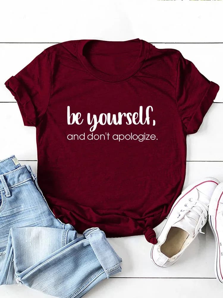 T-shirt manches courtes col rond femme, estival et humoristique, Be ABLE self, Don't Apologize Print