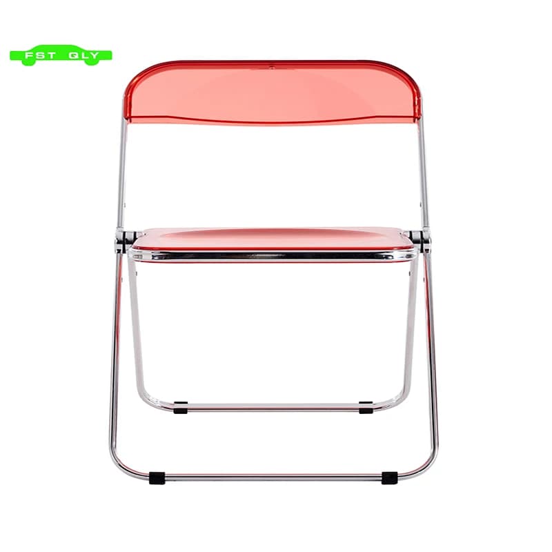 Chaise pliante transparente rouge, siège de salon en plastique PC