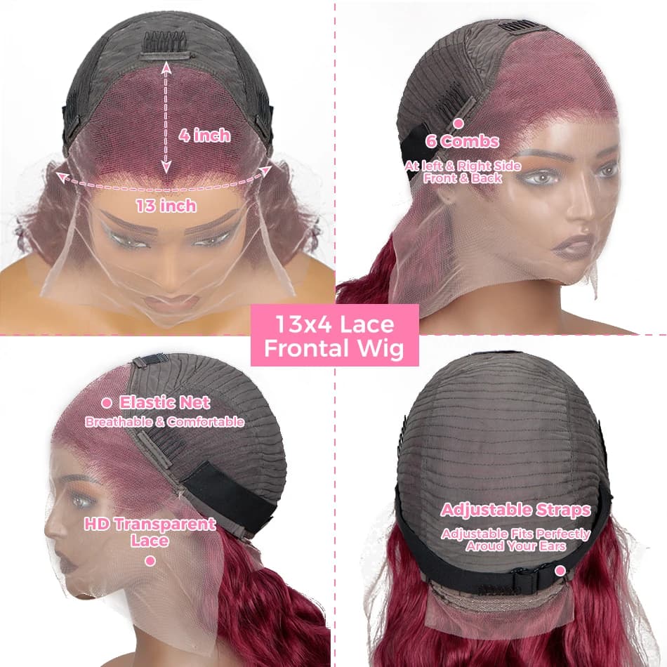 Perruque Lace Front Wig Body Wave Brésilienne Naturelle, Cheveux Humains, Transparent, Ultraviolets,