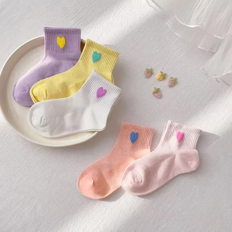 5 paires de chaussettes pour filles, motif en forme de cœur, maille respirante et confortable pour e