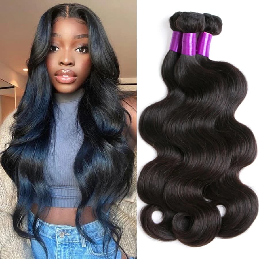 Extensions de Cheveux Humains Brésiliens Ondulés (Body Wave) – Lots de 1/3/4 Pièces, Noir Naturel, 1