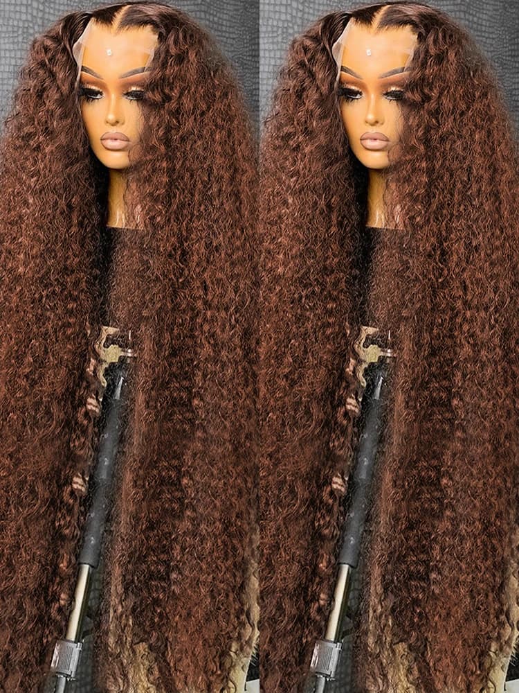 Perruques bouclées profondes cheveux humains brun chocolat 13x4 13x6 Hd perruque frontale en dentell