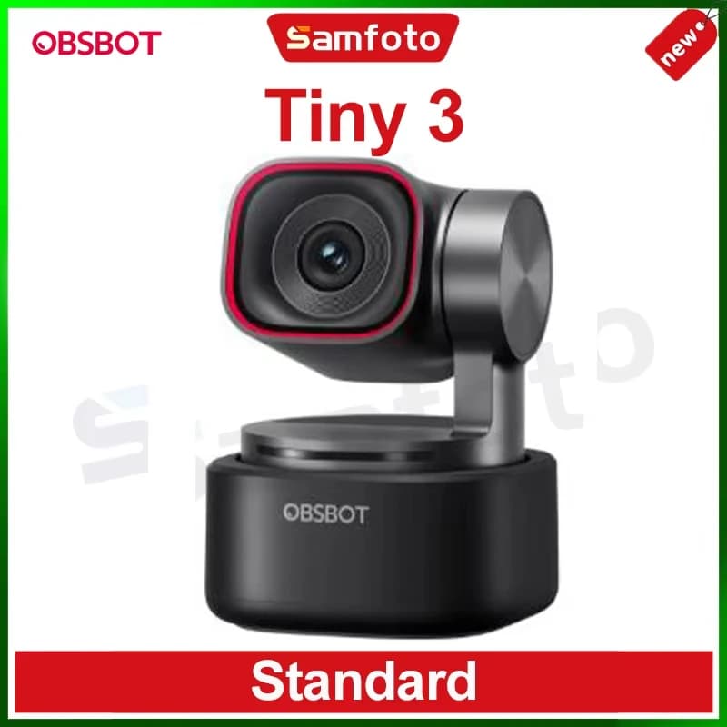 Webcam PTZ OBSBOT Tiny 3 avec audio spatial IA, webcam PTZ USB compacte 4K avec zoom 4x