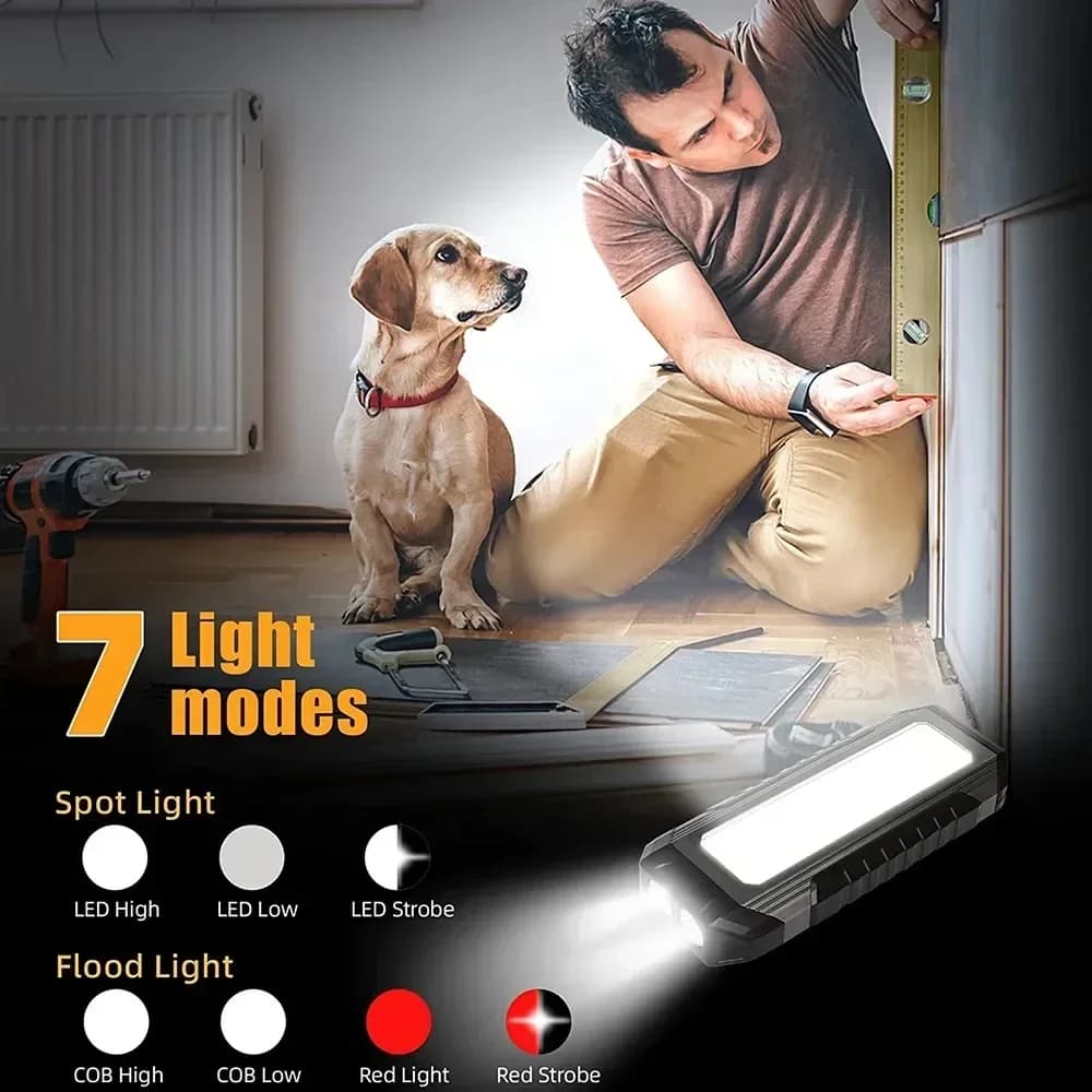 Lampe de travail LED COB aste par USB, lanterne portable avec aimant, 7 modes d'éclairage, torche d'