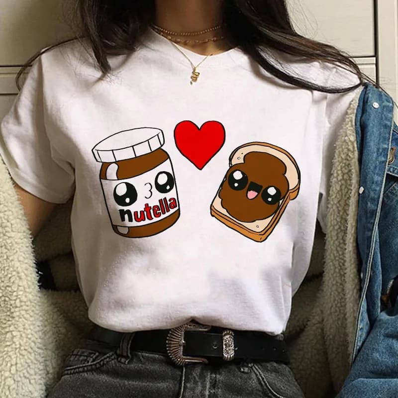 T-shirt femme années 90 avec image imprimée Nutella, décontracté, à la mode, Harajuku, dessin animé 