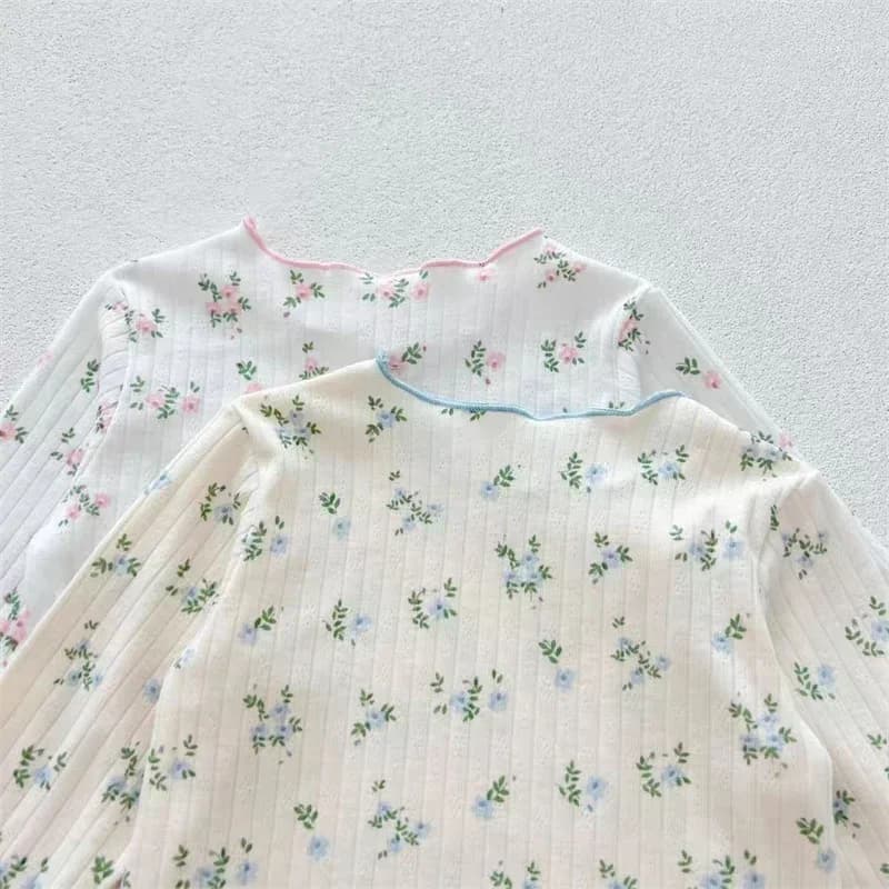‌ Nouveauté bébé filles imprimé fleuri coton pyjama ensemble à manches longues dentelle garniture de